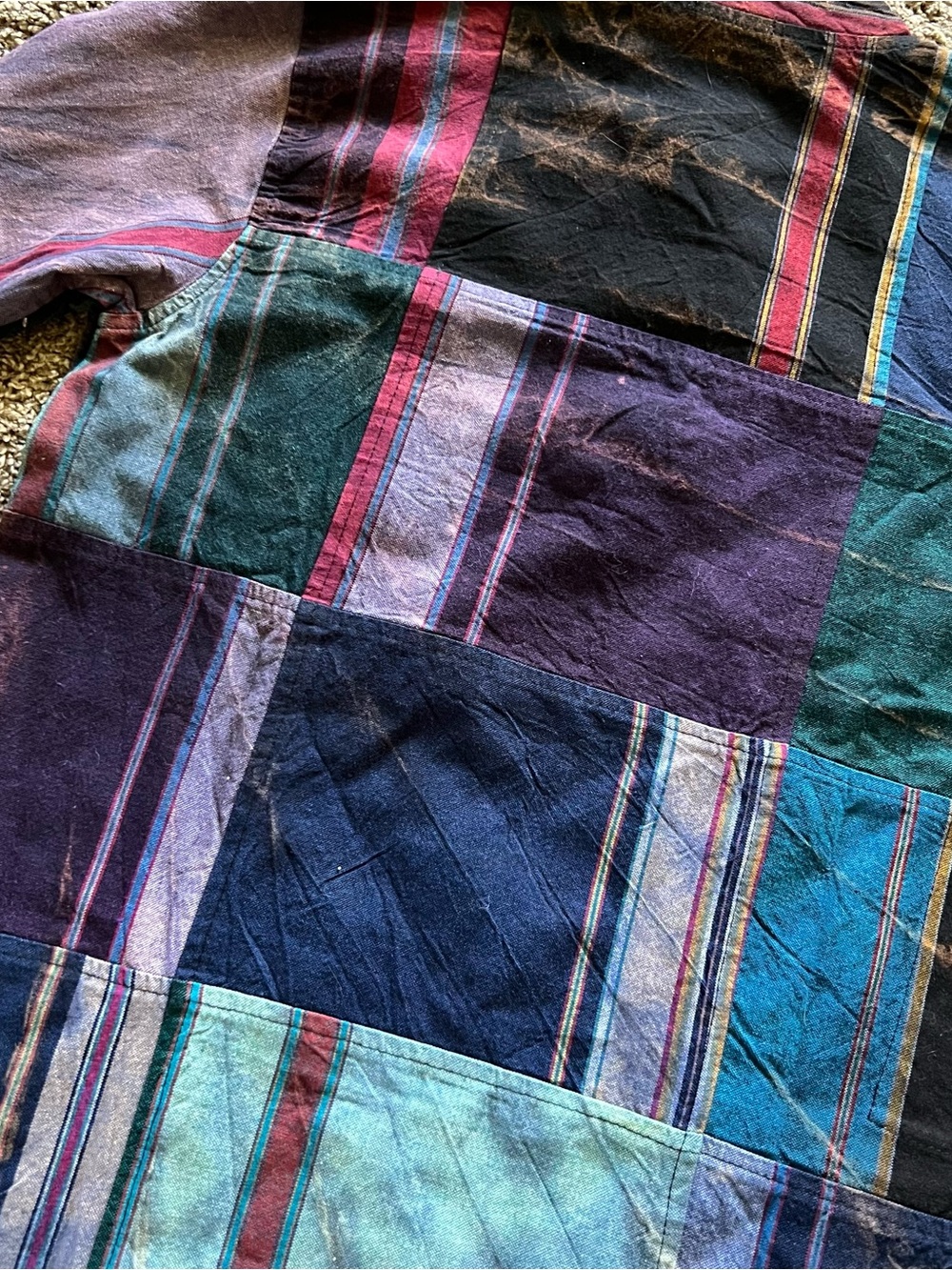 EARTHBOUND Patchwork Stripe Henley Shirt - Blue, Green, Purple - Picture 8 of 8